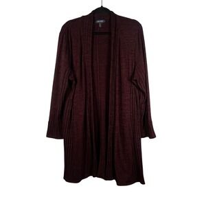 Laila Jayde Cardigan Womens Long Burgundy Ribbed Space Dye Open Front Size 2X